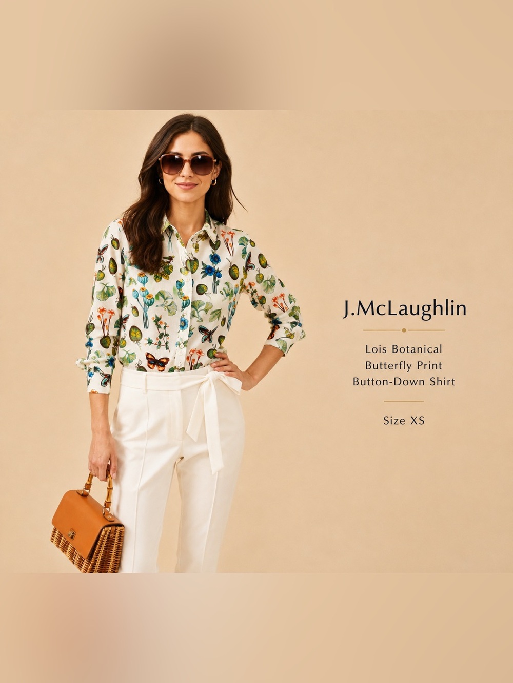 J.McLaughlin Lois Botanical Butterfly Print Button Down Shirt XS